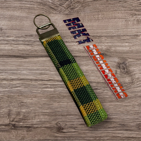 Handmade VW Bus Keychain Westfalia plaid Upholstery